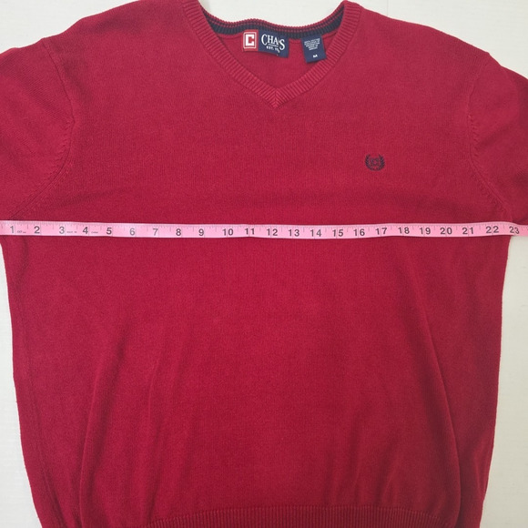 Chaps Classic Mens V Neck Sweater Size M Red 100% Cotton Loose Fitting - Picture 5 of 7